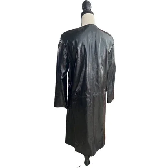 CHANEL black leather patent long lightweight jacket size 38